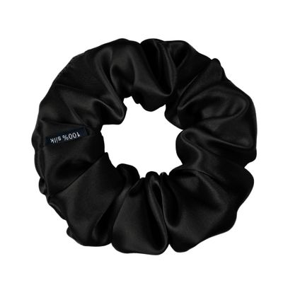 100% Pure Mulberry Silk Scrunchies  Handmade in USA  19 Momme 6A Grade Silk Hair Tie for Women & Girls  Gentle Elastic Ponytail Holder  No-Crease, Prevents Breakage & Frizz  Skinny (Black)
