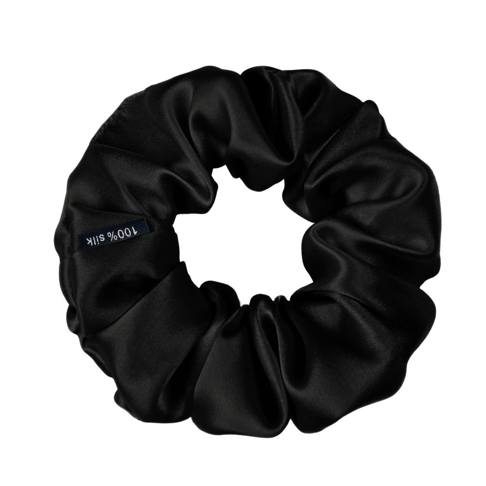 100% Pure Mulberry Silk Scrunchies  Handmade in USA  19 Momme 6A Grade Silk Hair Tie for Women & Girls  Gentle Elastic Ponytail Holder  No-Crease, Prevents Breakage & Frizz  Skinny (Black)