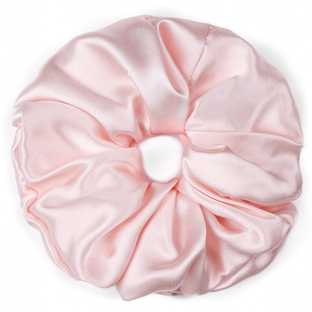 100% Pure Mulberry Silk Scrunchies  Handmade in USA  19 Momme 6A Grade Silk Hair Tie for Women & Girls  Gentle Elastic Ponytail Holder  No-Crease, Prevents Breakage & Frizz  Jumbo (Baby Pink)