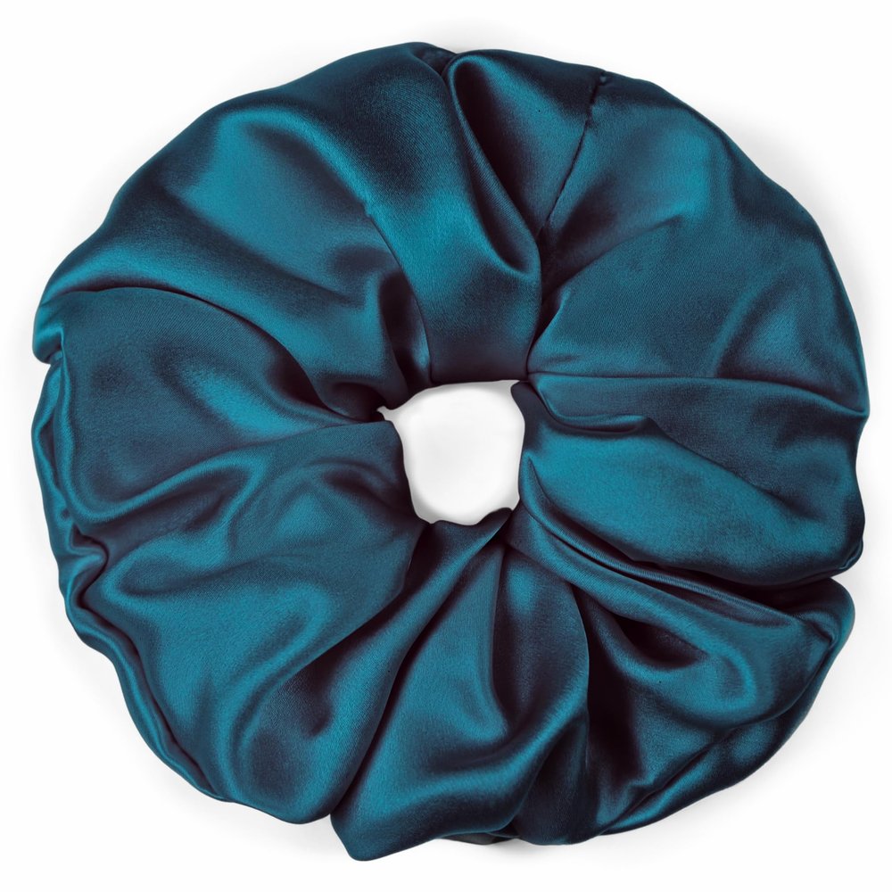 100% Pure Mulberry Silk Scrunchies  Handmade in USA  19 Momme 6A Grade Silk Hair Tie for Women & Girls  Gentle Elastic Ponytail Holder  No-Crease, Prevents Breakage & Frizz  Jumbo (Deep Teal)