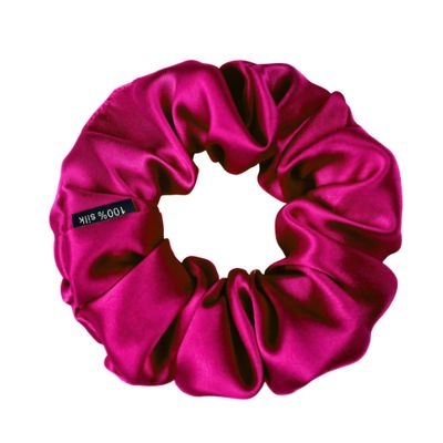 100% Pure Mulberry Silk Scrunchies  Handmade in USA  19 Momme 6A Grade Silk Hair Tie for Women & Girls  Gentle Elastic Ponytail Holder  No-Crease, Prevents Breakage & Frizz  Skinny (Raspberry)