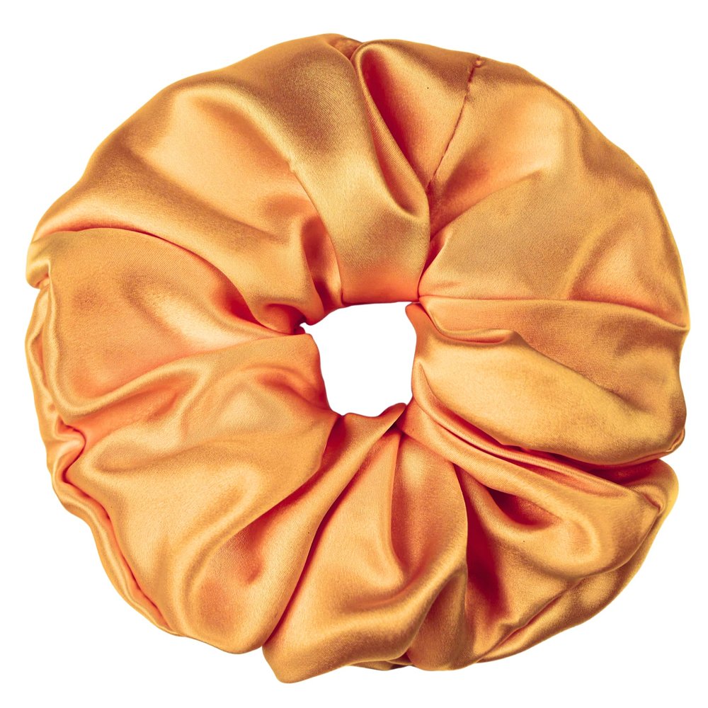 100% Pure Mulberry Silk Scrunchies  Handmade in USA  19 Momme 6A Grade Silk Hair Tie for Women & Girls  Gentle Elastic Ponytail Holder  No-Crease, Prevents Breakage & Frizz  Jumbo (Orange)