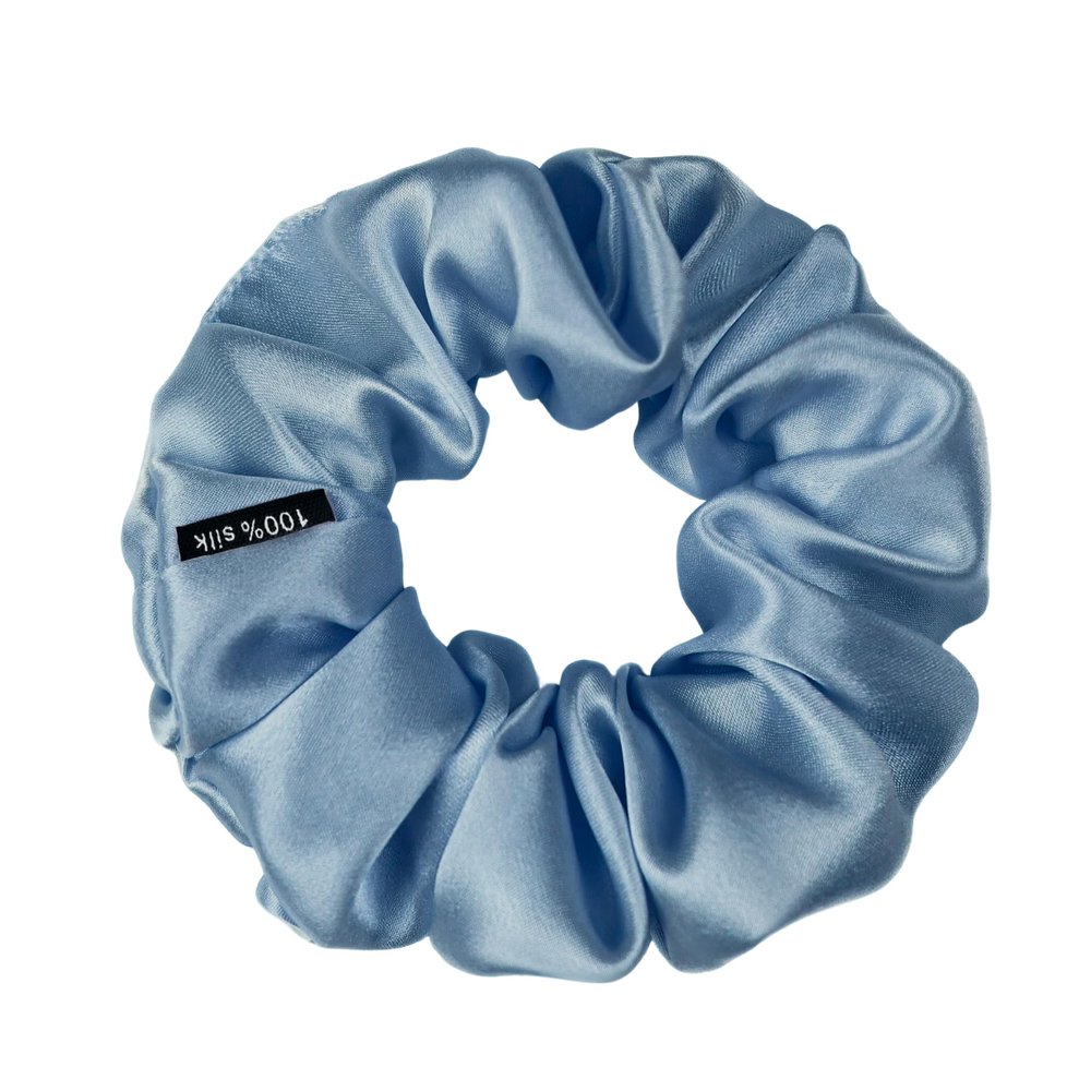 100% Pure Mulberry Silk Scrunchies  Handmade in USA  19 Momme 6A Grade Silk Hair Tie for Women & Girls  Gentle Elastic Ponytail Holder  No-Crease, Prevents Breakage & Frizz  Skinny (Air Force Blue)