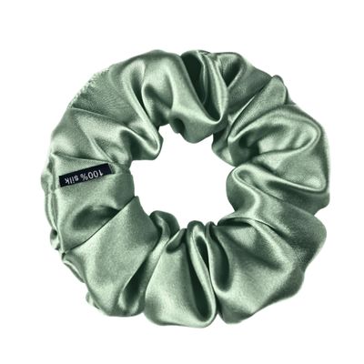 100% Pure Mulberry Silk Scrunchies  Handmade in USA  19 Momme 6A Grade Silk Hair Tie for Women & Girls  Gentle Elastic Ponytail Holder  No-Crease, Prevents Breakage & Frizz  Skinny (Seagrass)