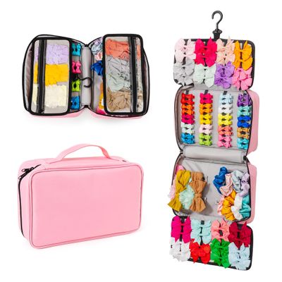 2 in 1 Newly Designed Headband & Hair Bow Organizer for Girls Display Bag - Large Capacity Girls Hair Accessories Organizer, Holds Hair Clips, and Hair tie with a Rotating Hook, Travel-Friendly.