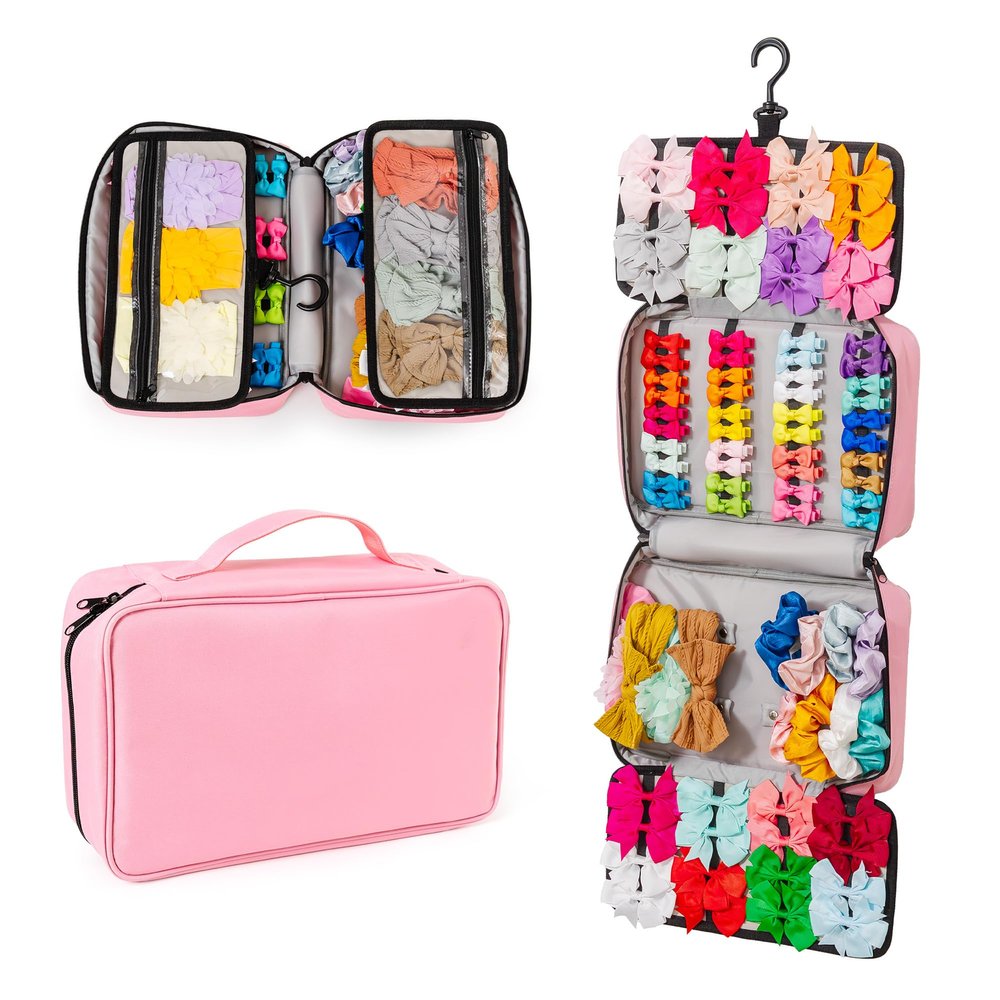2 in 1 Newly Designed Headband & Hair Bow Organizer for Girls Display Bag - Large Capacity Girls Hair Accessories Organizer, Holds Hair Clips, and Hair tie with a Rotating Hook, Travel-Friendly.