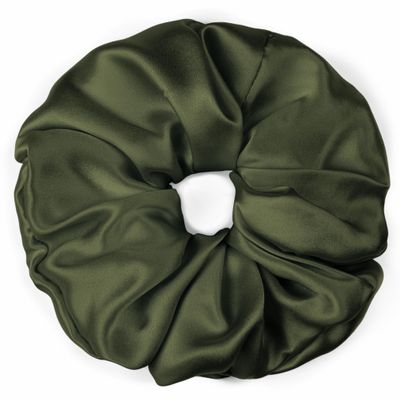 100% Pure Mulberry Silk Scrunchies  Handmade in USA  19 Momme 6A Grade Silk Hair Tie for Women & Girls  Gentle Elastic Ponytail Holder  No-Crease, Prevents Breakage & Frizz  Jumbo (Avocado)