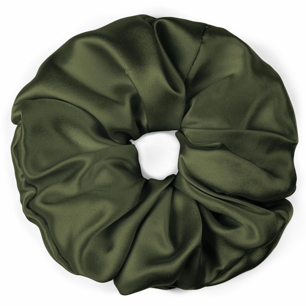 100% Pure Mulberry Silk Scrunchies Handmade in USA 19 Momme 6A Grade Silk Hair Tie for Women & Girls Gentle Elastic Ponytail Holder No-Crease, Prevents Breakage & Frizz Jumbo (Avocado)