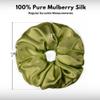 100% Pure Mulberry Silk Scrunchies  Handmade in USA  19 Momme 6A Grade Silk Hair Tie for Women & Girls  Gentle Elastic Ponytail Holder  No-Crease, Prevents Breakage & Frizz  Jumbo (Olive) view 3