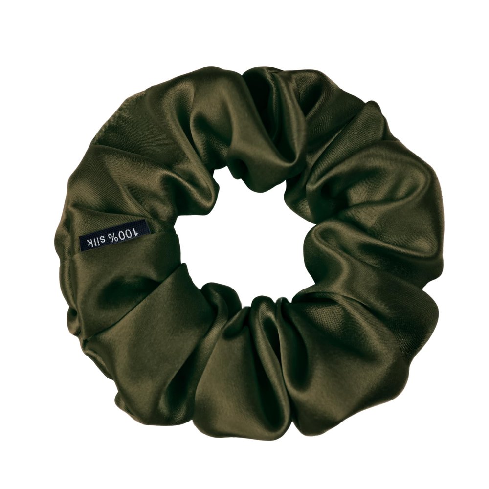 100% Pure Mulberry Silk Scrunchies  Handmade in USA  19 Momme 6A Grade Silk Hair Tie for Women & Girls  Gentle Elastic Ponytail Holder  No-Crease, Prevents Breakage & Frizz  Skinny (Avocado)