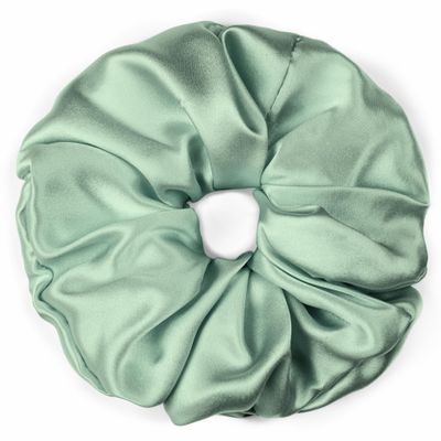 100% Pure Mulberry Silk Scrunchies  Handmade in USA  19 Momme 6A Grade Silk Hair Tie for Women & Girls  Gentle Elastic Ponytail Holder  No-Crease, Prevents Breakage & Frizz  Jumbo (Seagrass)