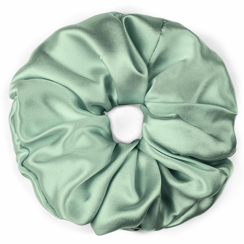 100% Pure Mulberry Silk Scrunchies  Handmade in USA  19 Momme 6A Grade Silk Hair Tie for Women & Girls  Gentle Elastic Ponytail Holder  No-Crease, Prevents Breakage & Frizz  Jumbo (Seagrass)