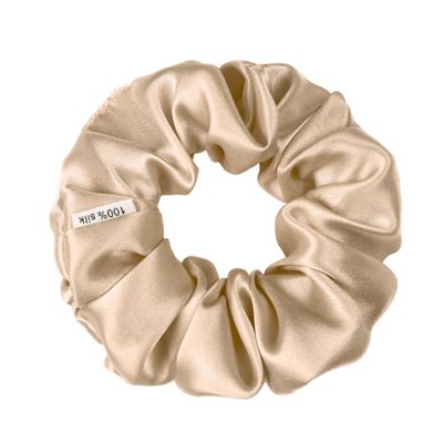 100% Pure Mulberry Silk Scrunchies  Handmade in USA  19 Momme 6A Grade Silk Hair Tie for Women & Girls  Gentle Elastic Ponytail Holder  No-Crease, Prevents Breakage & Frizz  Skinny (Beige)