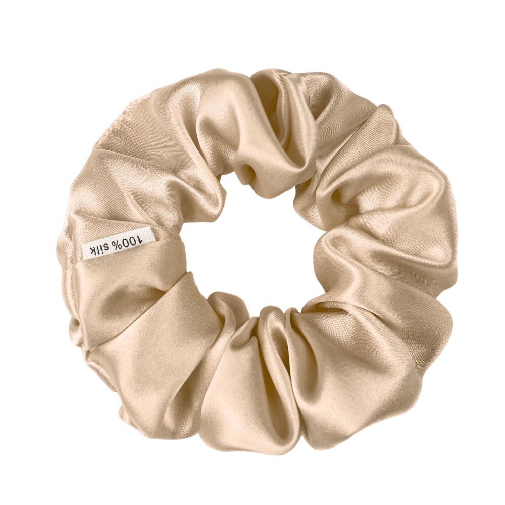 100% Pure Mulberry Silk Scrunchies  Handmade in USA  19 Momme 6A Grade Silk Hair Tie for Women & Girls  Gentle Elastic Ponytail Holder  No-Crease, Prevents Breakage & Frizz  Skinny (Beige)