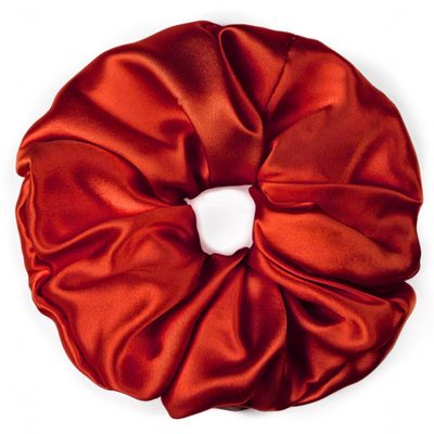 100% Pure Mulberry Silk Scrunchies  Handmade in USA  19 Momme 6A Grade Silk Hair Tie for Women & Girls  Gentle Elastic Ponytail Holder  No-Crease, Prevents Breakage & Frizz  Jumbo (Red)