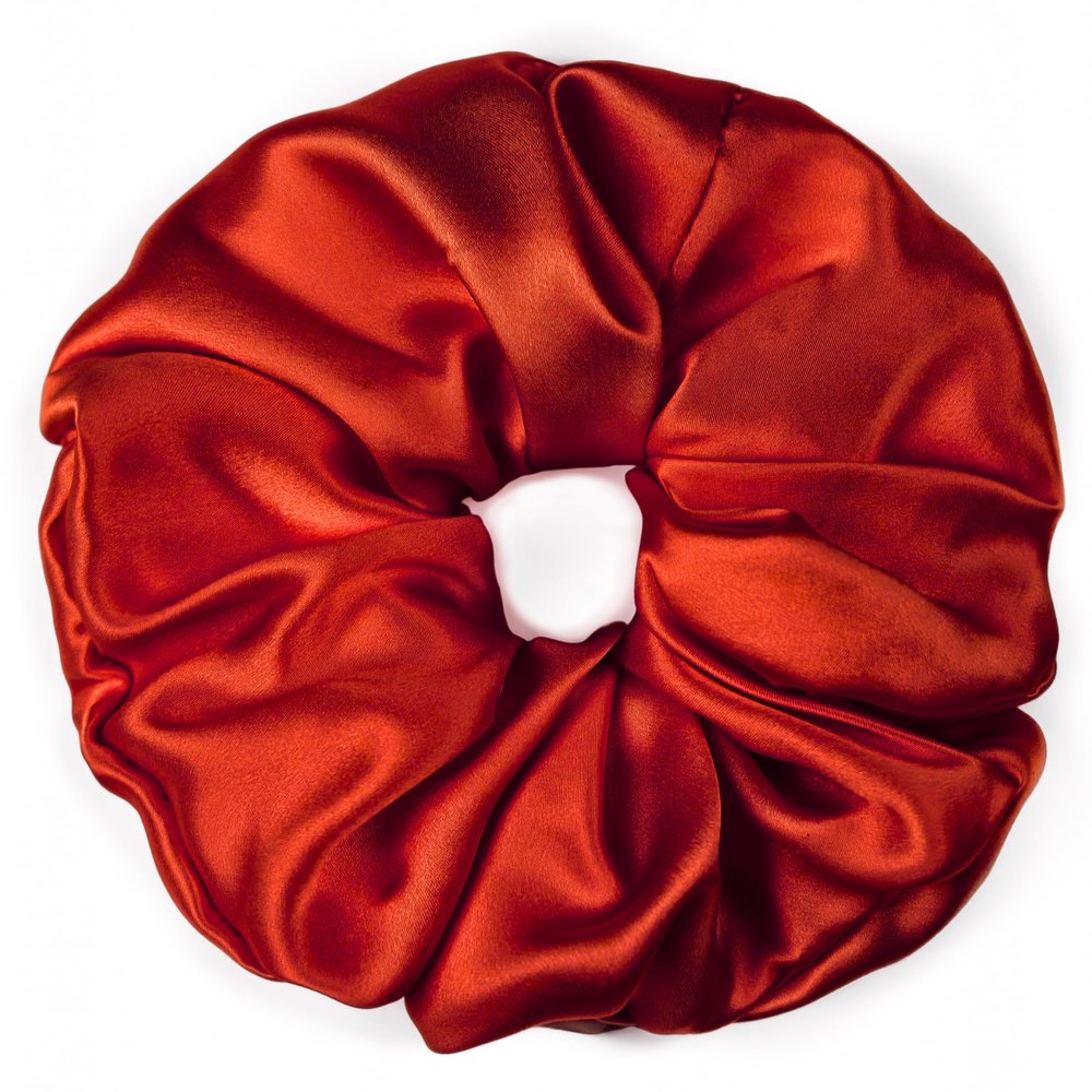100% Pure Mulberry Silk Scrunchies  Handmade in USA  19 Momme 6A Grade Silk Hair Tie for Women & Girls  Gentle Elastic Ponytail Holder  No-Crease, Prevents Breakage & Frizz  Jumbo (Red)