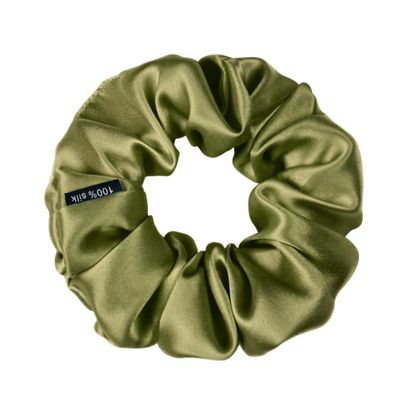 100% Pure Mulberry Silk Scrunchies  Handmade in USA  19 Momme 6A Grade Silk Hair Tie for Women & Girls  Gentle Elastic Ponytail Holder  No-Crease, Prevents Breakage & Frizz  Skinny (Olive)