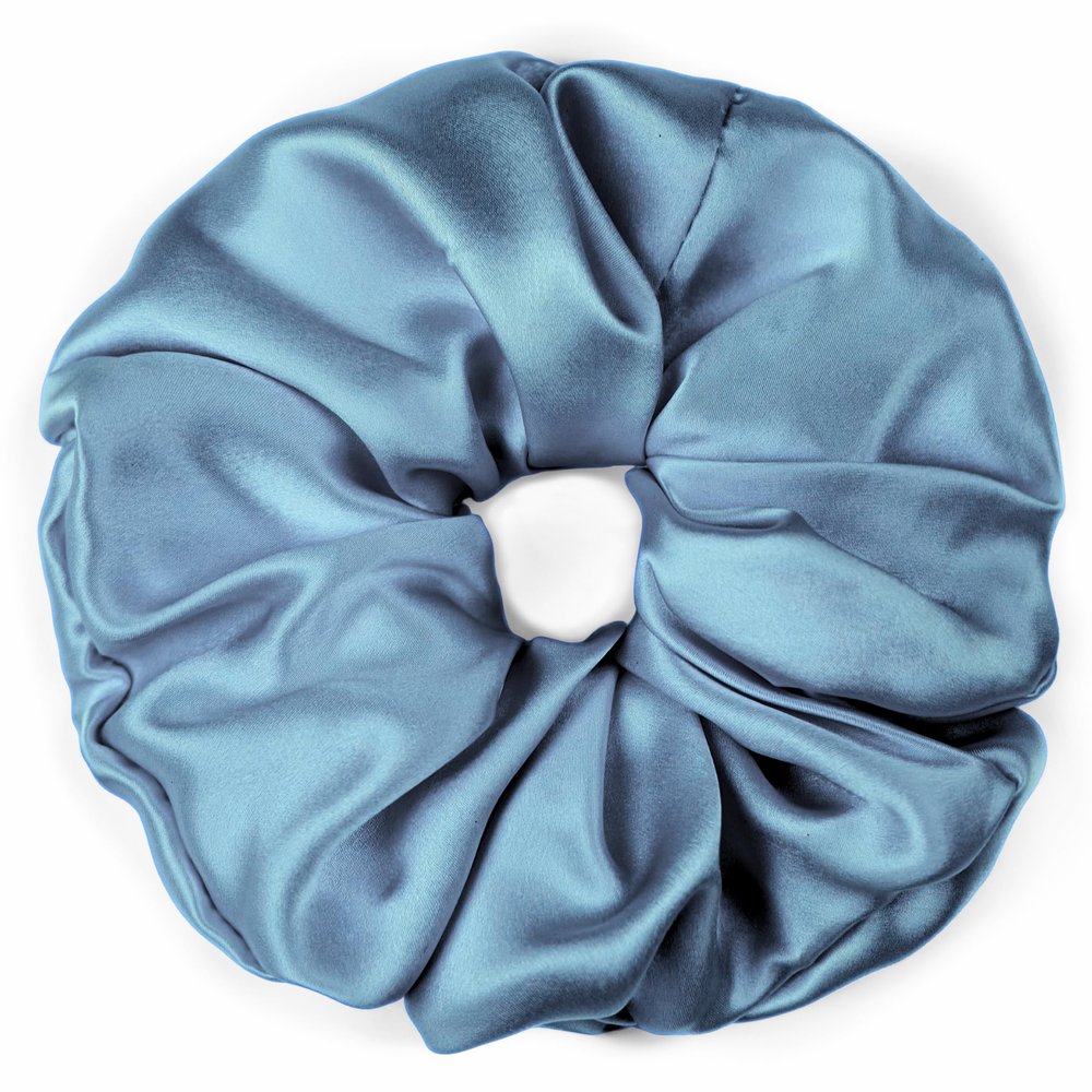 100% Pure Mulberry Silk Scrunchies  Handmade in USA  19 Momme 6A Grade Silk Hair Tie for Women & Girls  Gentle Elastic Ponytail Holder  No-Crease, Prevents Breakage & Frizz  Jumbo (Air Force Blue)