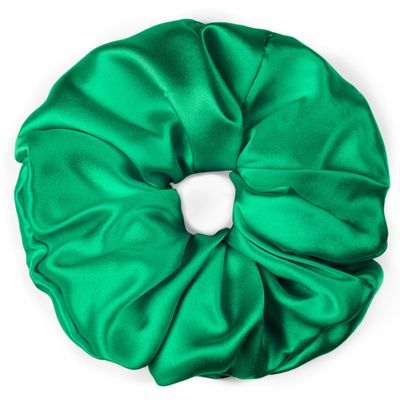 100% Pure Mulberry Silk Scrunchies  Handmade in USA  19 Momme 6A Grade Silk Hair Tie for Women & Girls  Gentle Elastic Ponytail Holder  No-Crease, Prevents Breakage & Frizz  Jumbo (Kelly Green)