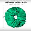 100% Pure Mulberry Silk Scrunchies  Handmade in USA  19 Momme 6A Grade Silk Hair Tie for Women & Girls  Gentle Elastic Ponytail Holder  No-Crease, Prevents Breakage & Frizz  Jumbo (Kelly Green) view 3