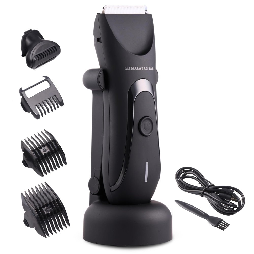 HIMALAYAN YAK Dual-Head Electric Body Hair Trimmer for Men & Women, Waterproof Groin & Bikini Shaver, Wet/Dry Groomer with Replaceable Ceramic Blades,USB Recharge Dock, Hygiene Razor for Full-Body Use