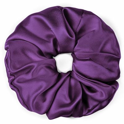 100% Pure Mulberry Silk Scrunchies  Handmade in USA  19 Momme 6A Grade Silk Hair Tie for Women & Girls  Gentle Elastic Ponytail Holder  No-Crease, Prevents Breakage & Frizz  Jumbo (Purple)