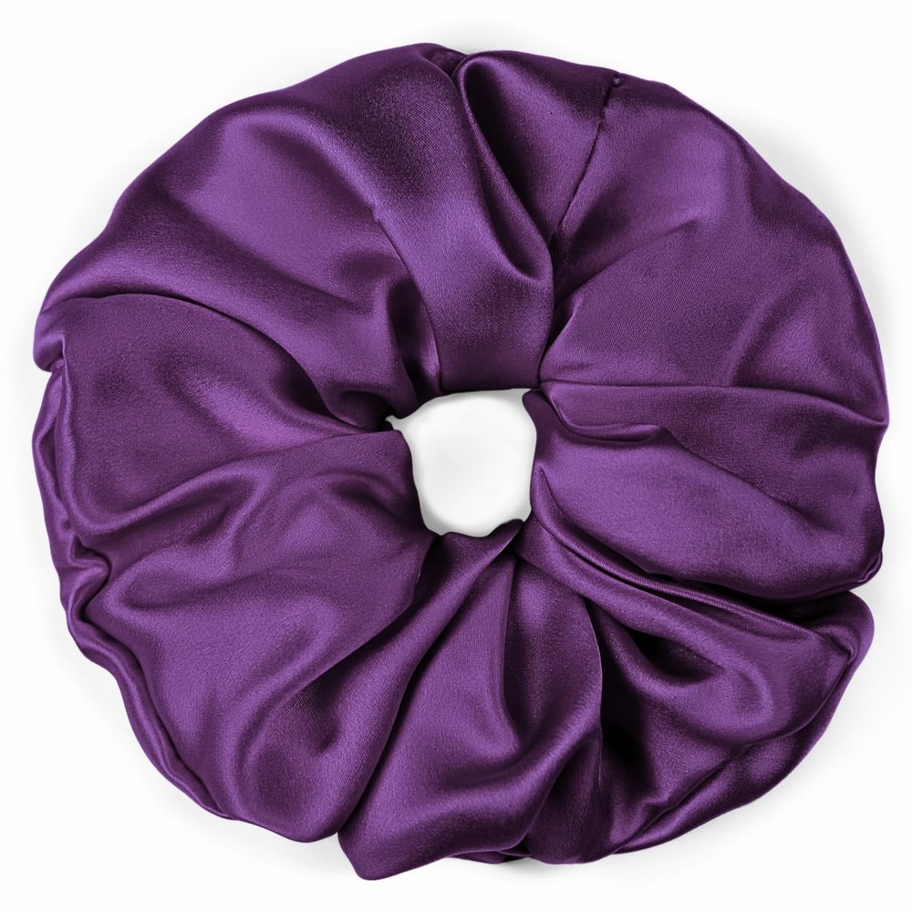100% Pure Mulberry Silk Scrunchies  Handmade in USA  19 Momme 6A Grade Silk Hair Tie for Women & Girls  Gentle Elastic Ponytail Holder  No-Crease, Prevents Breakage & Frizz  Jumbo (Purple)
