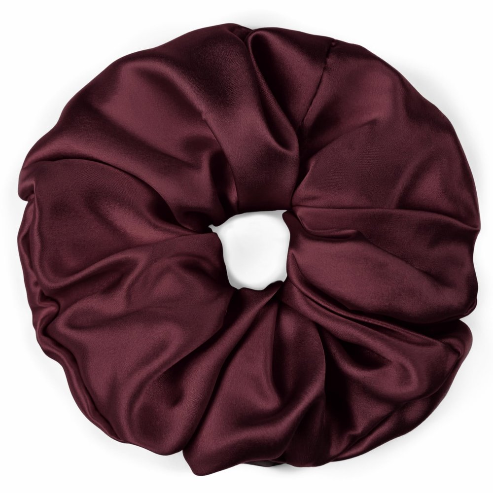 100% Pure Mulberry Silk Scrunchies  Handmade in USA  19 Momme 6A Grade Silk Hair Tie for Women & Girls  Gentle Elastic Ponytail Holder  No-Crease, Prevents Breakage & Frizz  Jumbo (Cabernet)