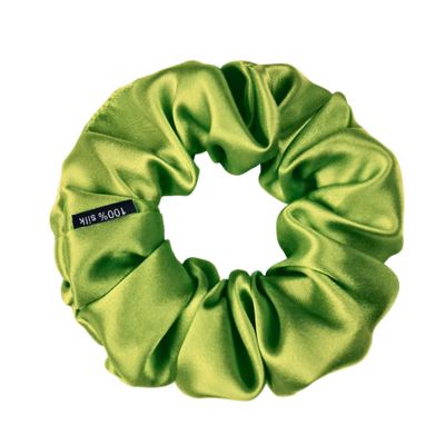 100% Pure Mulberry Silk Scrunchies  Handmade in USA  19 Momme 6A Grade Silk Hair Tie for Women & Girls  Gentle Elastic Ponytail Holder  No-Crease, Prevents Breakage & Frizz  Skinny (Lime)