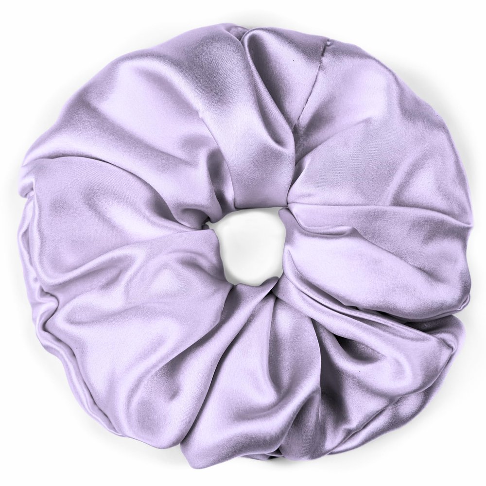 100% Pure Mulberry Silk Scrunchies  Handmade in USA  19 Momme 6A Grade Silk Hair Tie for Women & Girls  Gentle Elastic Ponytail Holder  No-Crease, Prevents Breakage & Frizz  Jumbo (Lavender)