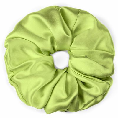 100% Pure Mulberry Silk Scrunchies  Handmade in USA  19 Momme 6A Grade Silk Hair Tie for Women & Girls  Gentle Elastic Ponytail Holder  No-Crease, Prevents Breakage & Frizz  Jumbo (Lime)