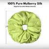 100% Pure Mulberry Silk Scrunchies  Handmade in USA  19 Momme 6A Grade Silk Hair Tie for Women & Girls  Gentle Elastic Ponytail Holder  No-Crease, Prevents Breakage & Frizz  Jumbo (Lime) view 3