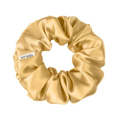 100% Pure Mulberry Silk Scrunchies  Handmade in USA  19 Momme 6A Grade Silk Hair Tie for Women & Girls  Gentle Elastic Ponytail Holder  No-Crease, Prevents Breakage & Frizz  Skinny (Gold)