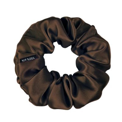 100% Pure Mulberry Silk Scrunchies  Handmade in USA  19 Momme 6A Grade Silk Hair Tie for Women & Girls  Gentle Elastic Ponytail Holder  No-Crease, Prevents Breakage & Frizz  Skinny (Dark Brown)