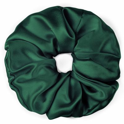 100% Pure Mulberry Silk Scrunchies  Handmade in USA  19 Momme 6A Grade Silk Hair Tie for Women & Girls  Gentle Elastic Ponytail Holder  No-Crease, Prevents Breakage & Frizz  Jumbo (Hunter Green)