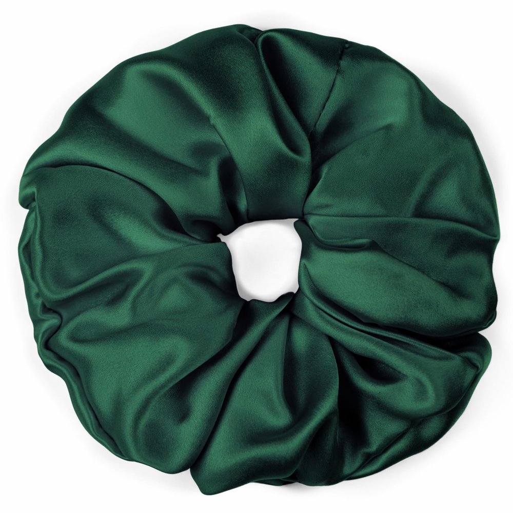 100% Pure Mulberry Silk Scrunchies  Handmade in USA  19 Momme 6A Grade Silk Hair Tie for Women & Girls  Gentle Elastic Ponytail Holder  No-Crease, Prevents Breakage & Frizz  Jumbo (Hunter Green)