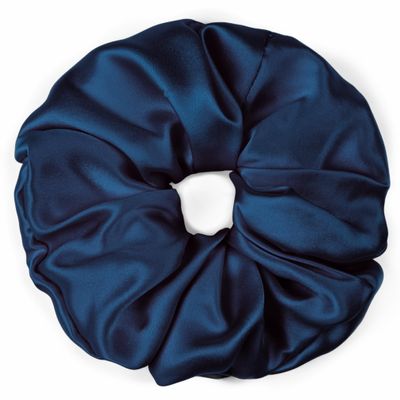 100% Pure Mulberry Silk Scrunchies  Handmade in USA  19 Momme 6A Grade Silk Hair Tie for Women & Girls  Gentle Elastic Ponytail Holder  No-Crease, Prevents Breakage & Frizz  Jumbo (Deep Blue)