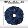 100% Pure Mulberry Silk Scrunchies  Handmade in USA  19 Momme 6A Grade Silk Hair Tie for Women & Girls  Gentle Elastic Ponytail Holder  No-Crease, Prevents Breakage & Frizz  Jumbo (Deep Blue) view 3
