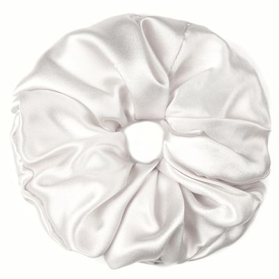 100% Pure Mulberry Silk Scrunchies  Handmade in USA  19 Momme 6A Grade Silk Hair Tie for Women & Girls  Gentle Elastic Ponytail Holder  No-Crease, Prevents Breakage & Frizz  Jumbo (Off White)