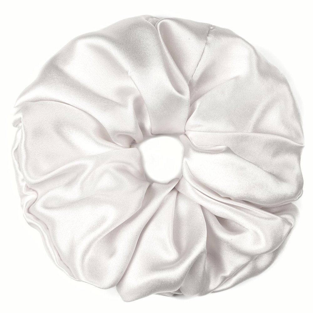 100% Pure Mulberry Silk Scrunchies  Handmade in USA  19 Momme 6A Grade Silk Hair Tie for Women & Girls  Gentle Elastic Ponytail Holder  No-Crease, Prevents Breakage & Frizz  Jumbo (Off White)