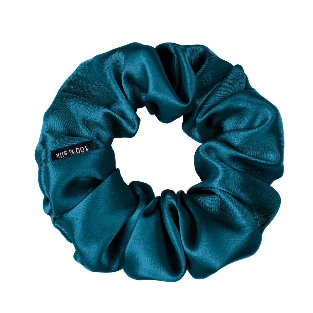 100% Pure Mulberry Silk Scrunchies  Handmade in USA  19 Momme 6A Grade Silk Hair Tie for Women & Girls  Gentle Elastic Ponytail Holder  No-Crease, Prevents Breakage & Frizz  Skinny (Deep Teal)