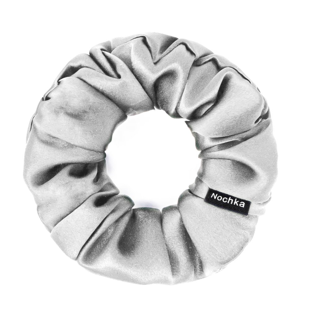100% Pure Mulberry Silk Scrunchies  Handmade in USA  19 Momme 6A Grade Silk Hair Tie for Women & Girls  Gentle Elastic Ponytail Holder  No-Crease, Prevents Breakage & Frizz  Skinny (Silver)