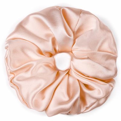 100% Pure Mulberry Silk Scrunchies  Handmade in USA  19 Momme 6A Grade Silk Hair Tie for Women & Girls  Gentle Elastic Ponytail Holder  No-Crease, Prevents Breakage & Frizz  Jumbo (Peach)