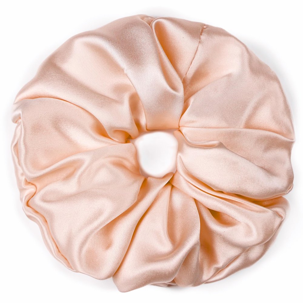 100% Pure Mulberry Silk Scrunchies  Handmade in USA  19 Momme 6A Grade Silk Hair Tie for Women & Girls  Gentle Elastic Ponytail Holder  No-Crease, Prevents Breakage & Frizz  Jumbo (Peach)