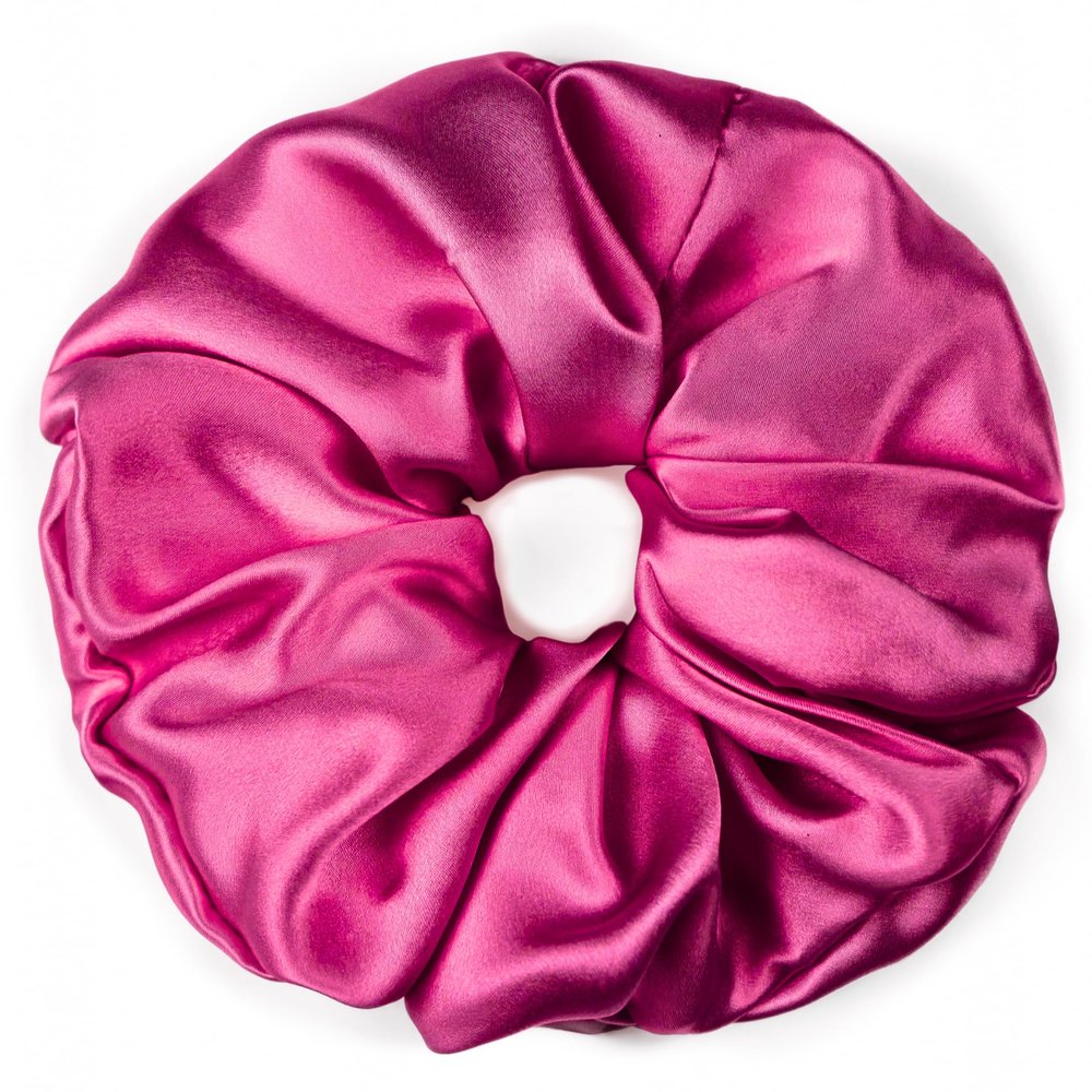 100% Pure Mulberry Silk Scrunchies  Handmade in USA  19 Momme 6A Grade Silk Hair Tie for Women & Girls  Gentle Elastic Ponytail Holder  No-Crease, Prevents Breakage & Frizz  Jumbo (Raspberry)