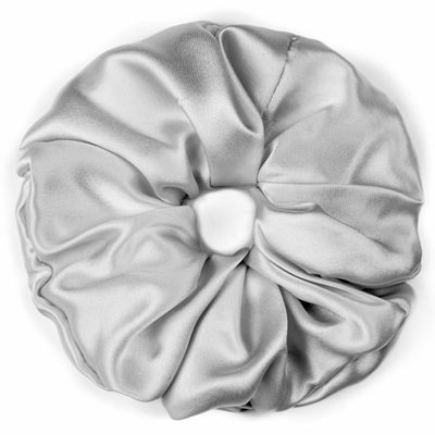 100% Pure Mulberry Silk Scrunchies  Handmade in USA  19 Momme 6A Grade Silk Hair Tie for Women & Girls  Gentle Elastic Ponytail Holder  No-Crease, Prevents Breakage & Frizz  Jumbo (Silver)