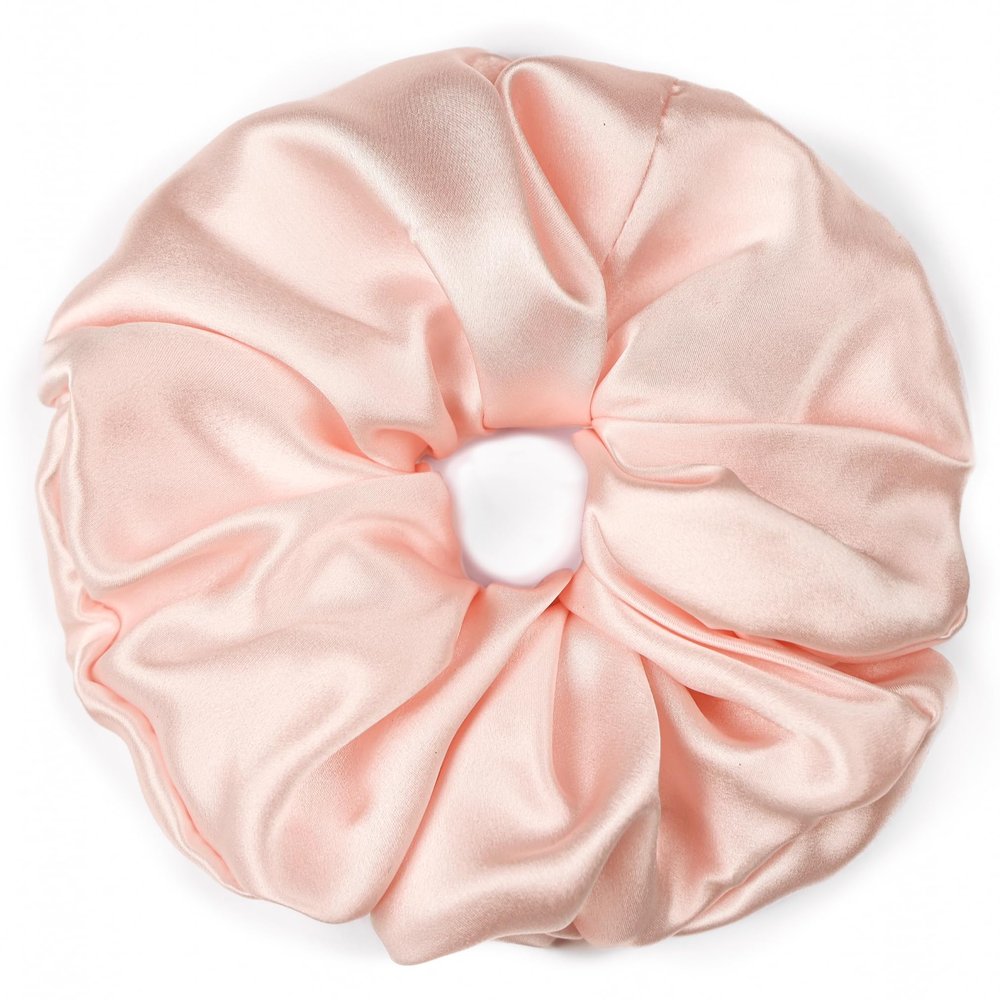 100% Pure Mulberry Silk Scrunchies  Handmade in USA  19 Momme 6A Grade Silk Hair Tie for Women & Girls  Gentle Elastic Ponytail Holder  No-Crease, Prevents Breakage & Frizz  Jumbo (Pale Blush)