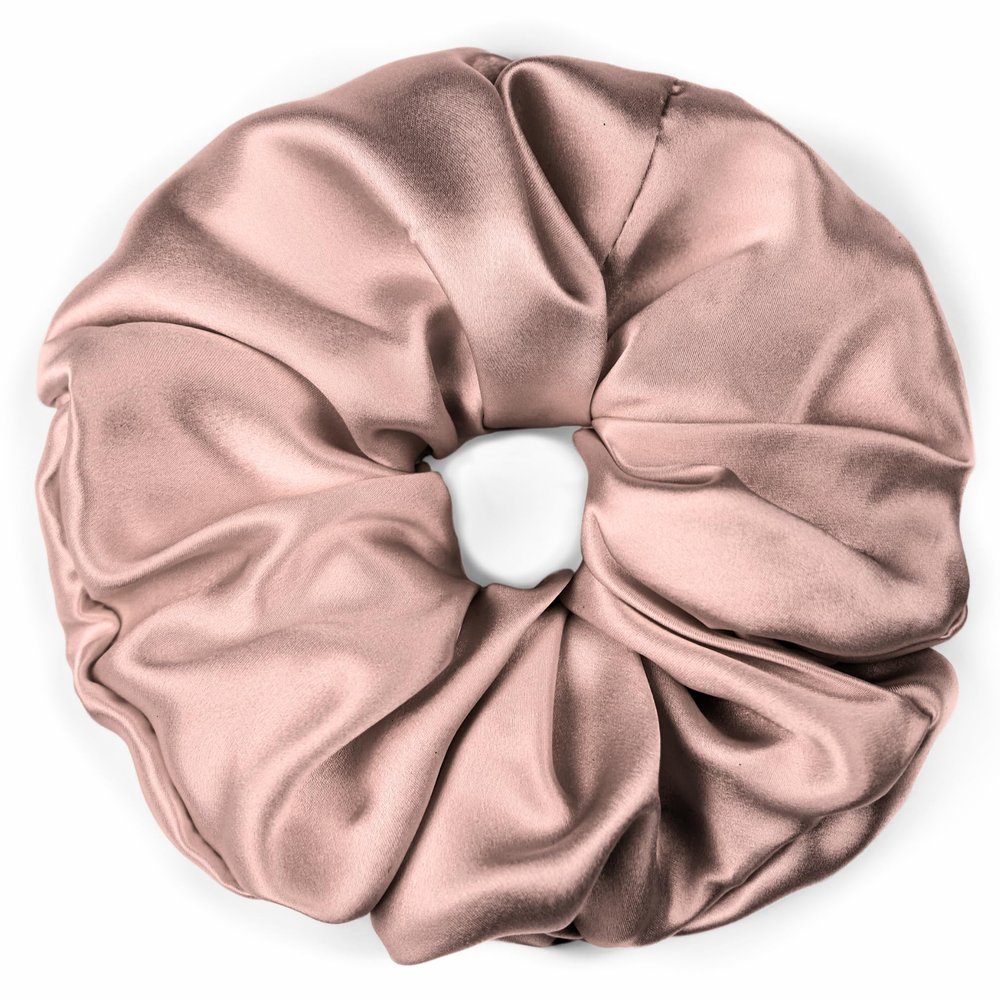 100% Pure Mulberry Silk Scrunchies  Handmade in USA  19 Momme 6A Grade Silk Hair Tie for Women & Girls  Gentle Elastic Ponytail Holder  No-Crease, Prevents Breakage & Frizz  Jumbo (Pale Mauve)