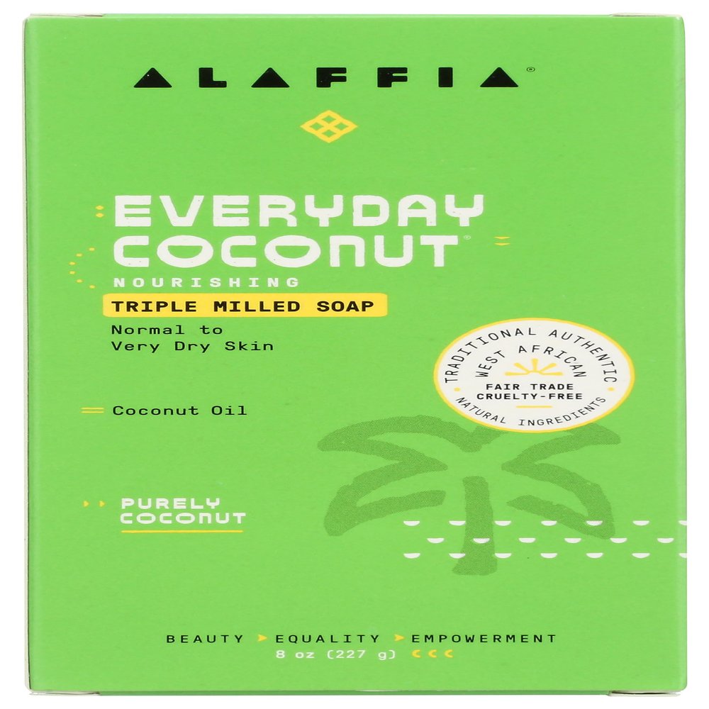 Alaffia Purely Coconut Bar Soap, Nourishing, Normal To Very Dry Skin, Cruelty Free, 8 Ounces (Pack Of 4)