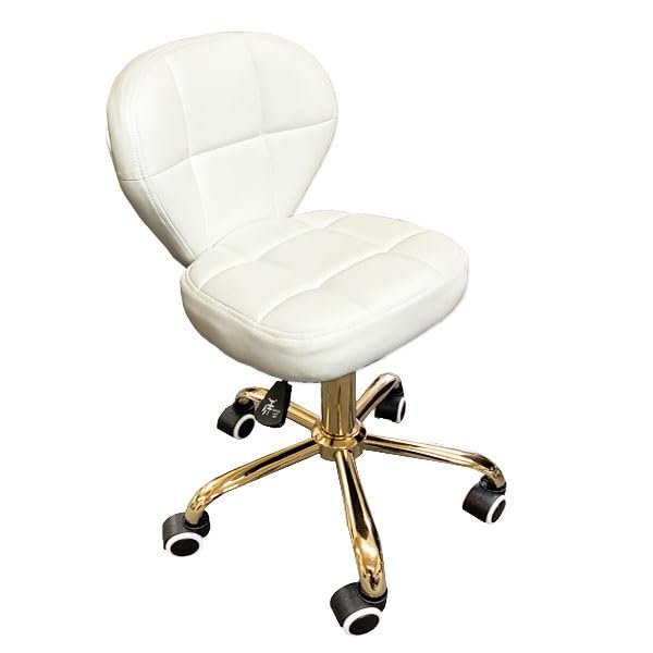 VTD Bar Stool with Golden Base Modern Luxury Style Spa Salon Pedicure HIGH Chair Adjustable 18.5'' to 24.5'' Height Upgrade 2025 in Black/Cappuccino/White/Grey/Dark Brown (White)